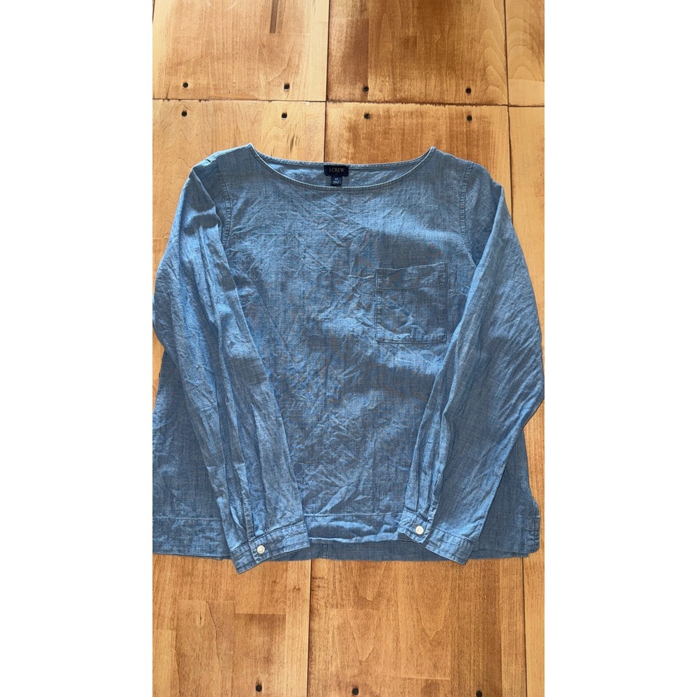 J.Crew Womens‎ Blue 100% Cotton Chambray Long Sleeve Pullover Top Size M